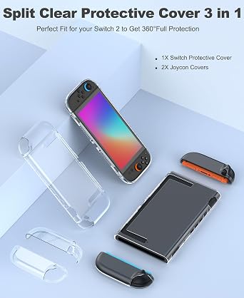 Spican Switch 2 Accessories 4 in 1 Bundle, Switch Carrying Case for Nintendo Switch 2/Switch/Oled, Split-Clear Protective CoverX1&Switch 2 ProtectorsX2&Grip CapsX4 for Nintendo 3DS & 2DS Games