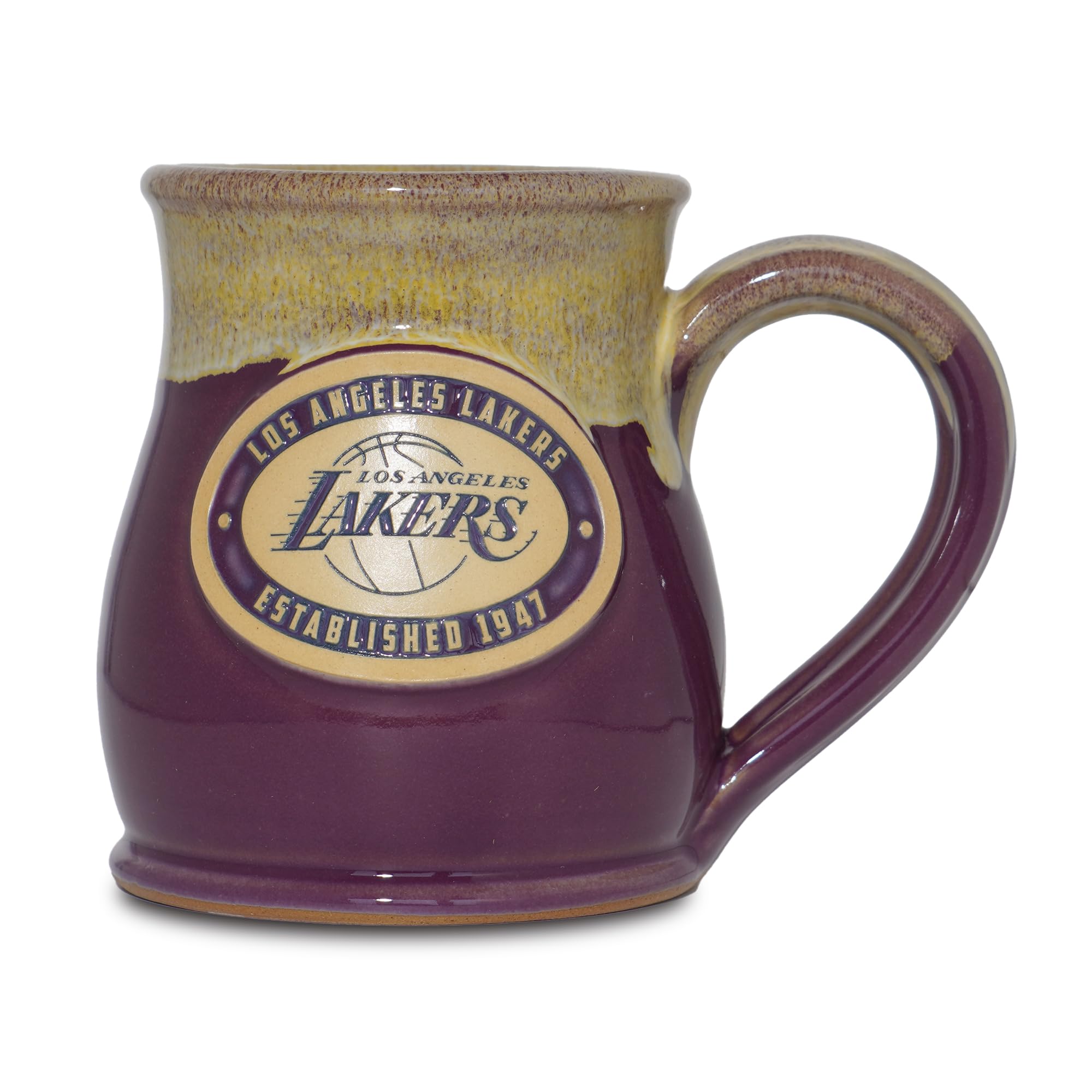 Greater Distance NBA Basketball Los Angeles Lakers 14-oz Two-Tone Tall Belly Mug, Handmade Large Ceramic Coffee Mug With Team Logo for True Fans, Premium Deneen Pottery Made in USA