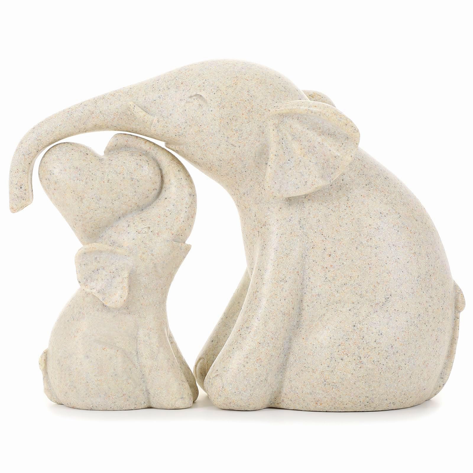 Kityemo 2er Set Keramik Elefanten Deko Figuren - Elefant Statue in Beige, Tierfigur Geschenk für Frauen & Mütter, Wohnzimmer, Büro, Bücherregal oder Schlafzimmer Dekoration