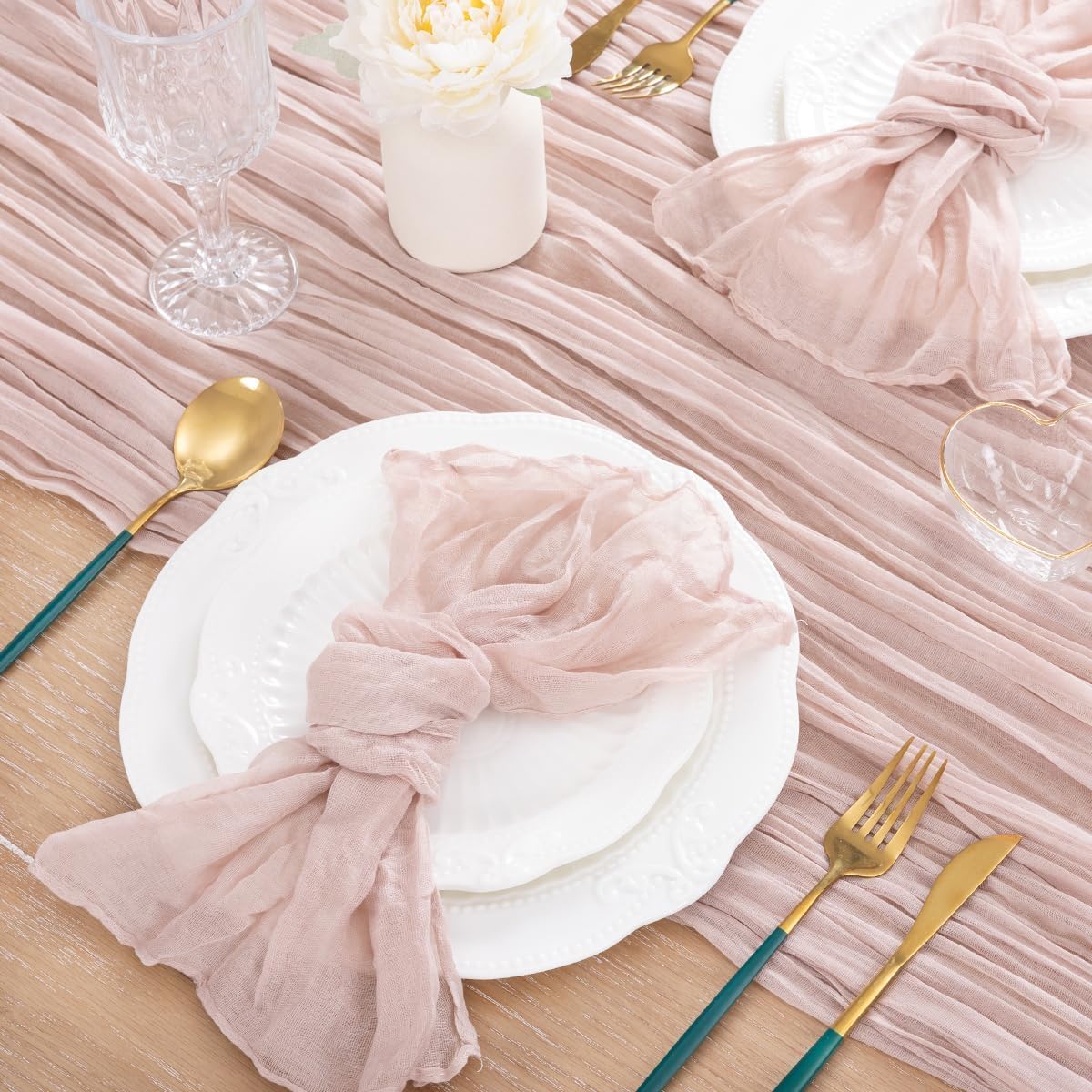 MLMC 12 Pack Dusty Pink Cheesecloth Table Runner 10ft Rustic Gauze Cheese Cloth Table Runner Bulk 35x120 Inches for Romantic Wedding Bridal Baby Shower Anniversary Party Decor