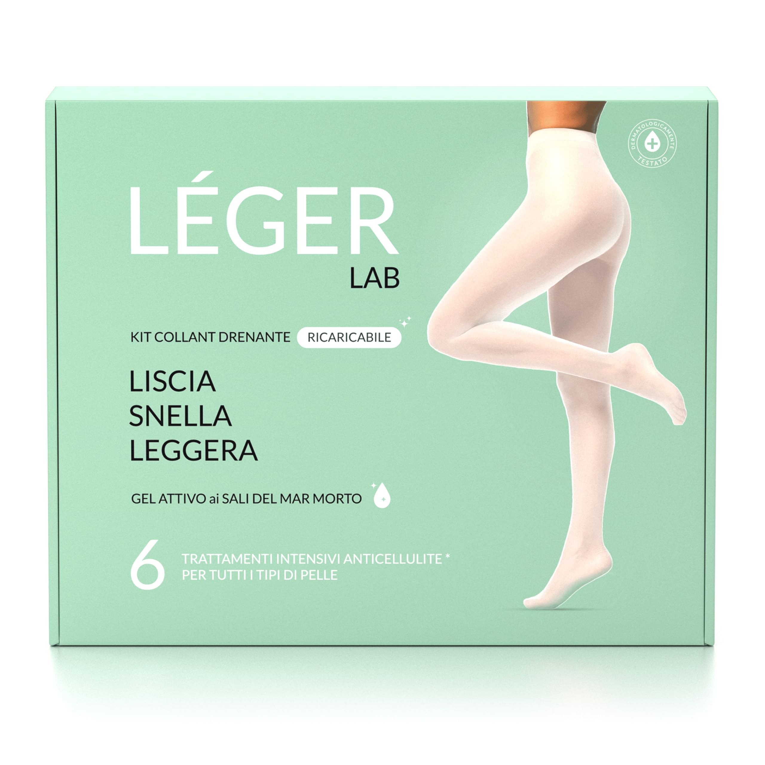 Collant Bende Drenanti Anticellulite Ricaricabili 6 Trattamenti | Migliori dei bendaggi | Gel ai Sali del Mar Morto | Leggings Snellente e Drenante Gambe 98% ingredienti naturali | LÉGER LAB