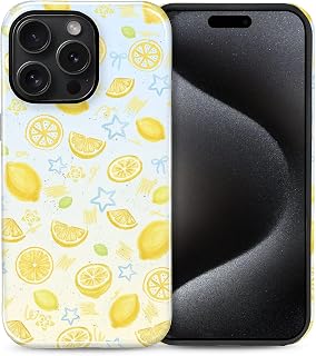 for iPhone 15 Pro Case Cute - Dual-Layer Hard Shell + Silicone Cover - Aesthetic Protective Phone Case for Women Girls -Summer Lemon