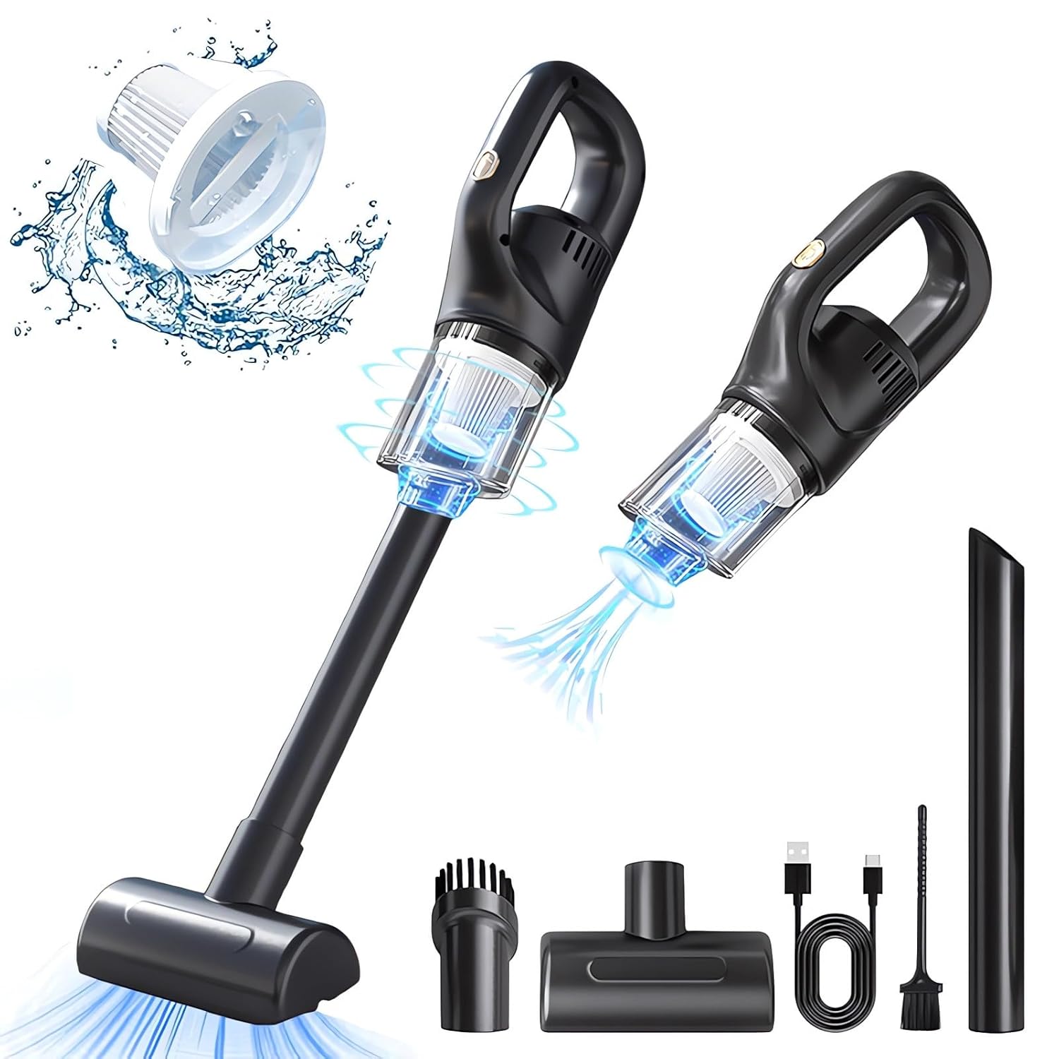 Car Vacuum Cleaner Carpet and Floor Handheld Stick Vacuum with 35 Mins Long Runtime Deep Filtration Wet and