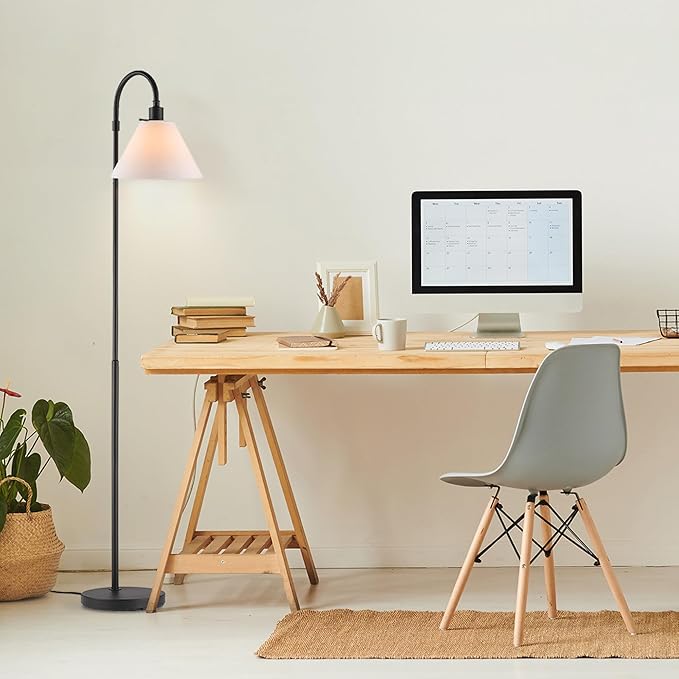 GLOBE GLOBE Electric 61000146 62" Floor Lamp, Matte Black, White Fabric Shade, On/Off Rotary Switch on Socket, 6-Foot Black Cord, Reading Light, Bedroom, Living Room, Home Decor photo 2