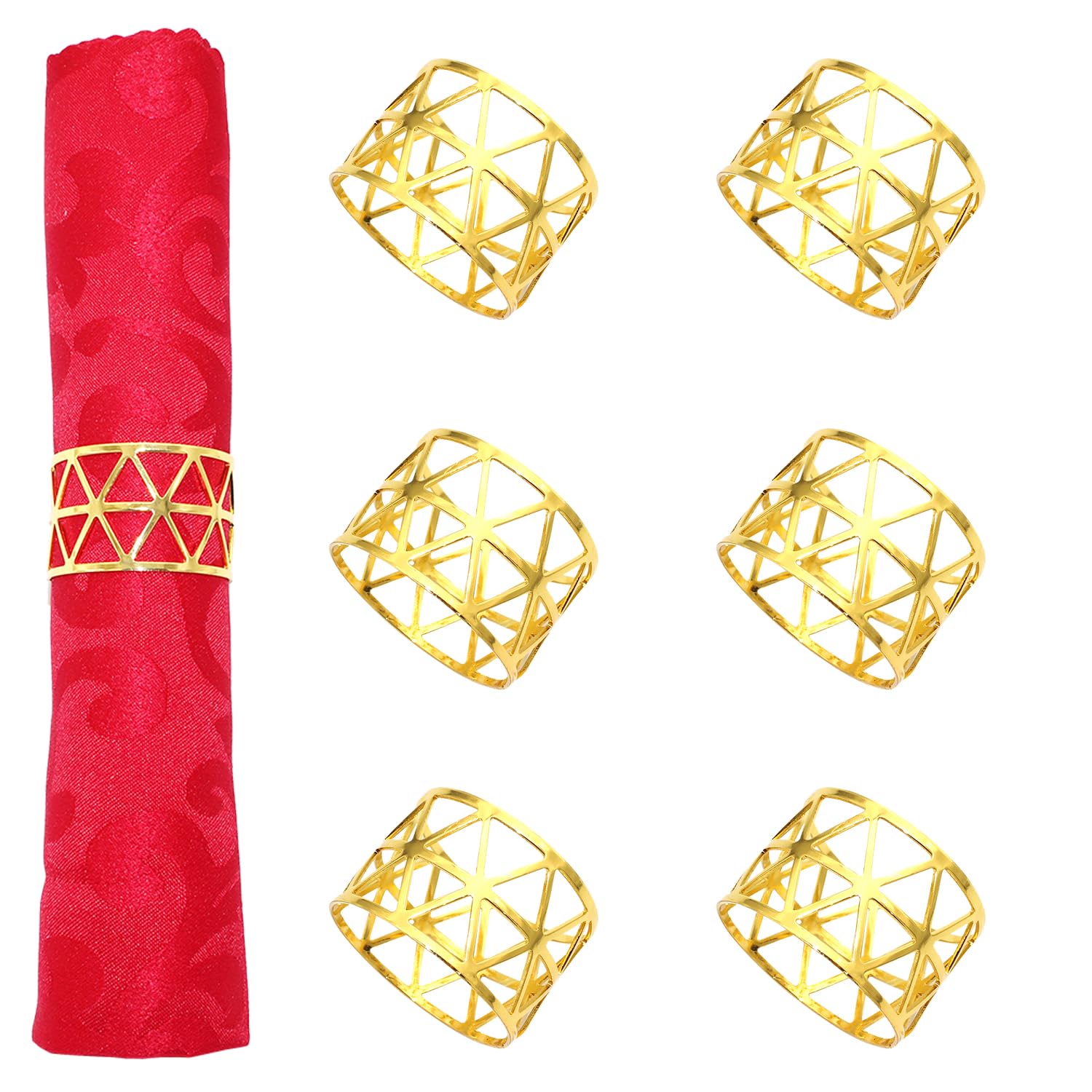Davifina Gold Napkin Rings Set of 6, Hollow Out Napkin Rings Holder for Halloween Christmas Wedding Dinning Table Decor Favor