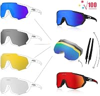 Queshark Sportszemüveg Kerékpáros Szemüveg Polarizált UV400 Védelem 5 Cserélhető Lencsével Fekete-Piros Outdoor Bicikli Futás 4