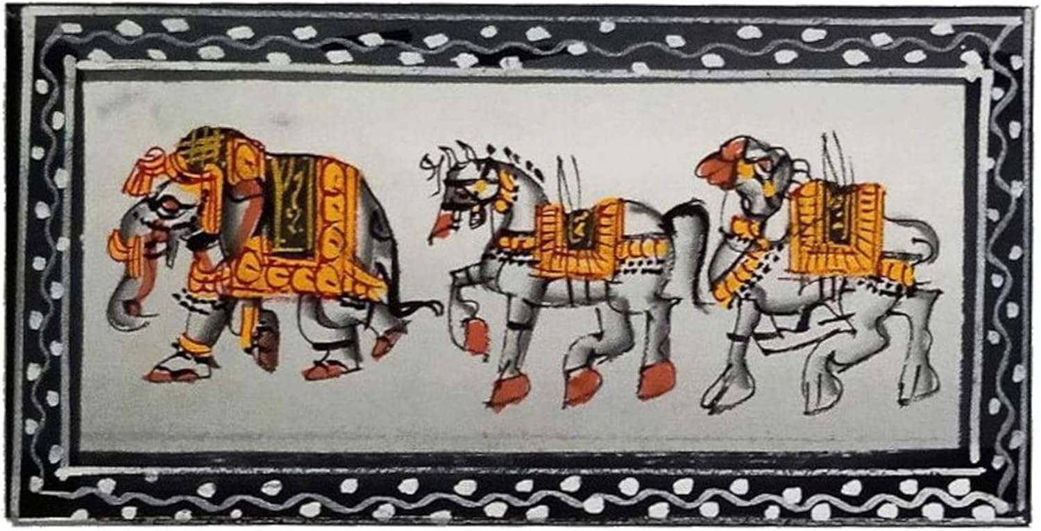 Purpledip Silk Cloth Painting: Collectible Indian Miniature Art For Decoration Or For Use As A Greeting Card (12481B)