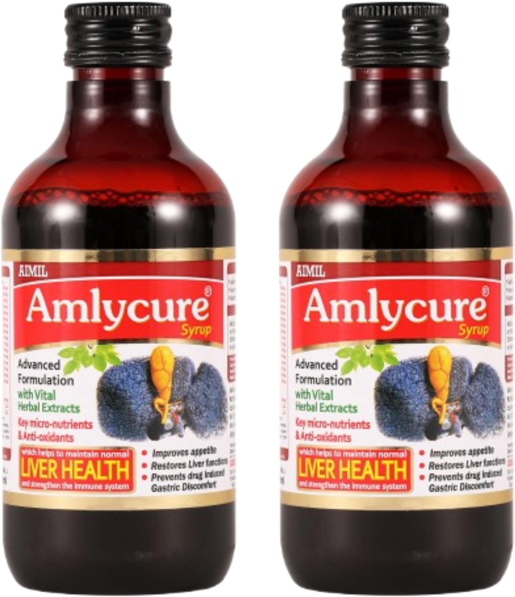 AIMIL Amlycure Syrup - 200ml (Pack of 2) | Ayurvedic Syrup for Liver Health, Improves Digestion & Better Appetite | Natural Liver Herbal Tonic | Ideal for Children