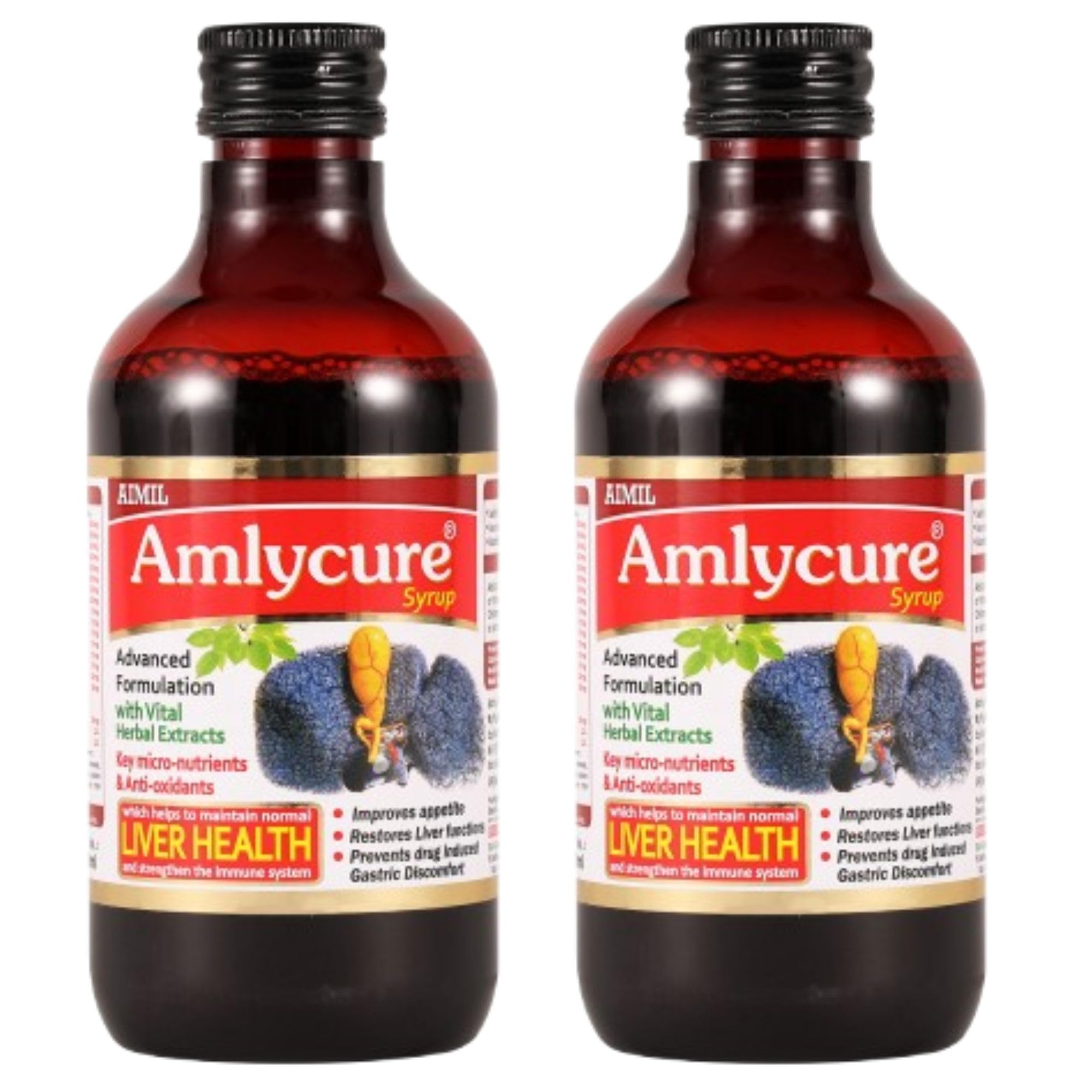 AIMIL Amlycure Syrup - 200ml (Pack of 2) | Ayurvedic Syrup for Liver Health, Improves Digestion & Better Appetite | Natural Liver Herbal Tonic | Ideal for Children