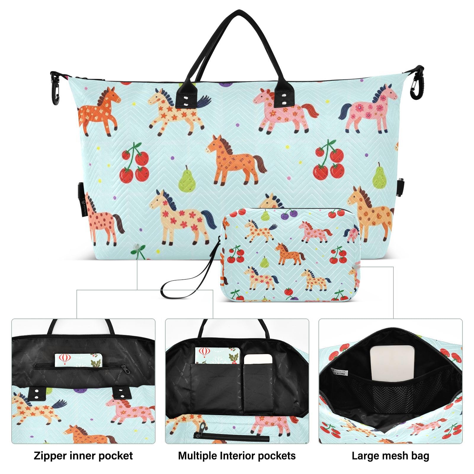 Reisetaschen-Set, gesteppt, Trolleyhülle, praktische tägliche Aufbewahrung, 2-teilig, Pferdekirsche, One Size, Klassisch