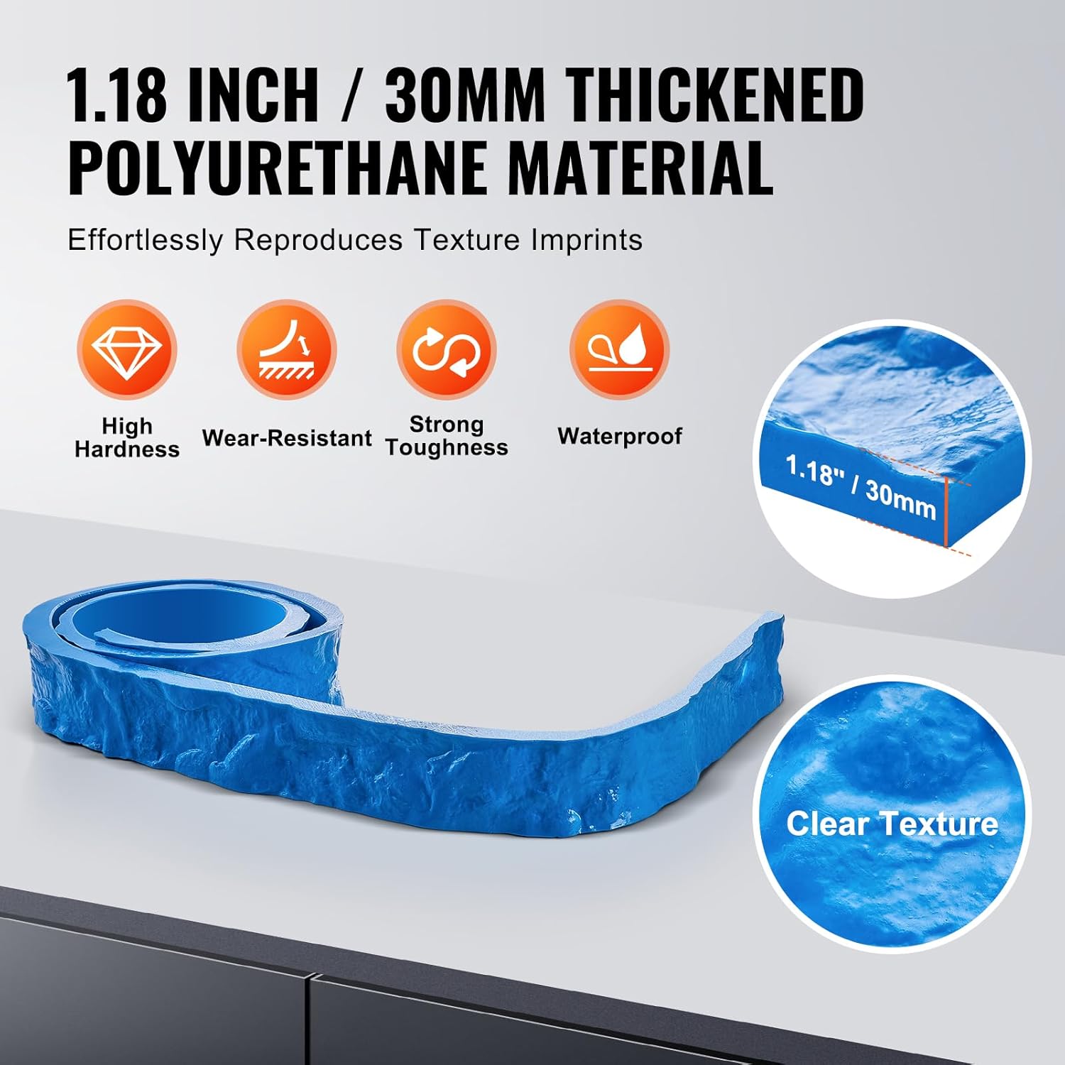 VEVOR Concrete Stamps, 91 x 3 inch, Concrete Molds Rectangular Polyurethane Stamp Stone Tile Texture Mat, Slate floor Imprint Seamless Stamp Mat Concrete Texturing Skin for Outdoor Decorative, Blue