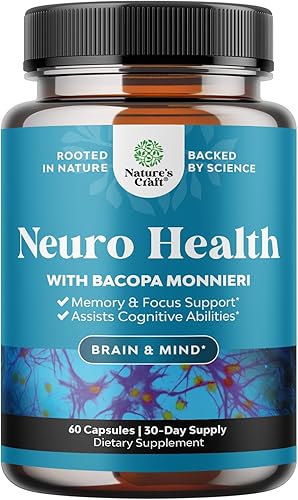 Suplemento cerebral nootrópico para apoyo de memoria y enfoque, vitaminas para apoyo mental y claridad con Bacopa Monnieri, VIT A, B6, riboflavina,