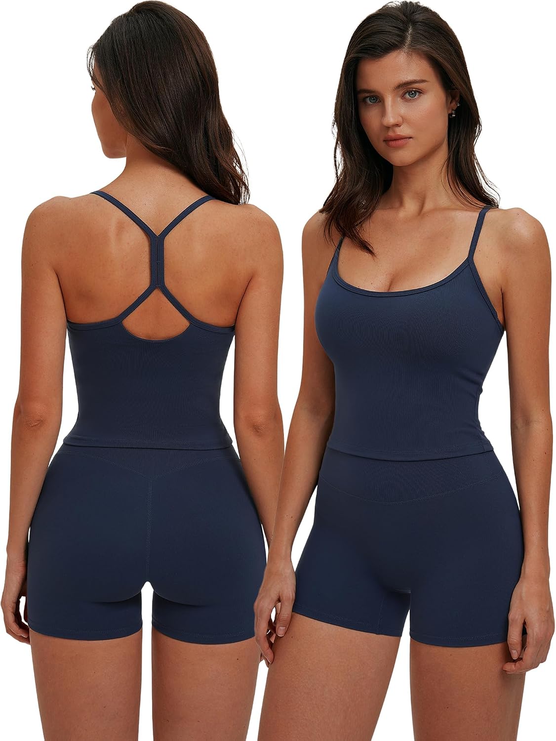 QBGJTD Women Two Piece Workout Sets Racerback Y Back Tank Top and High Waist Booty Lifting Shorts Gym Yoga Active Outfits