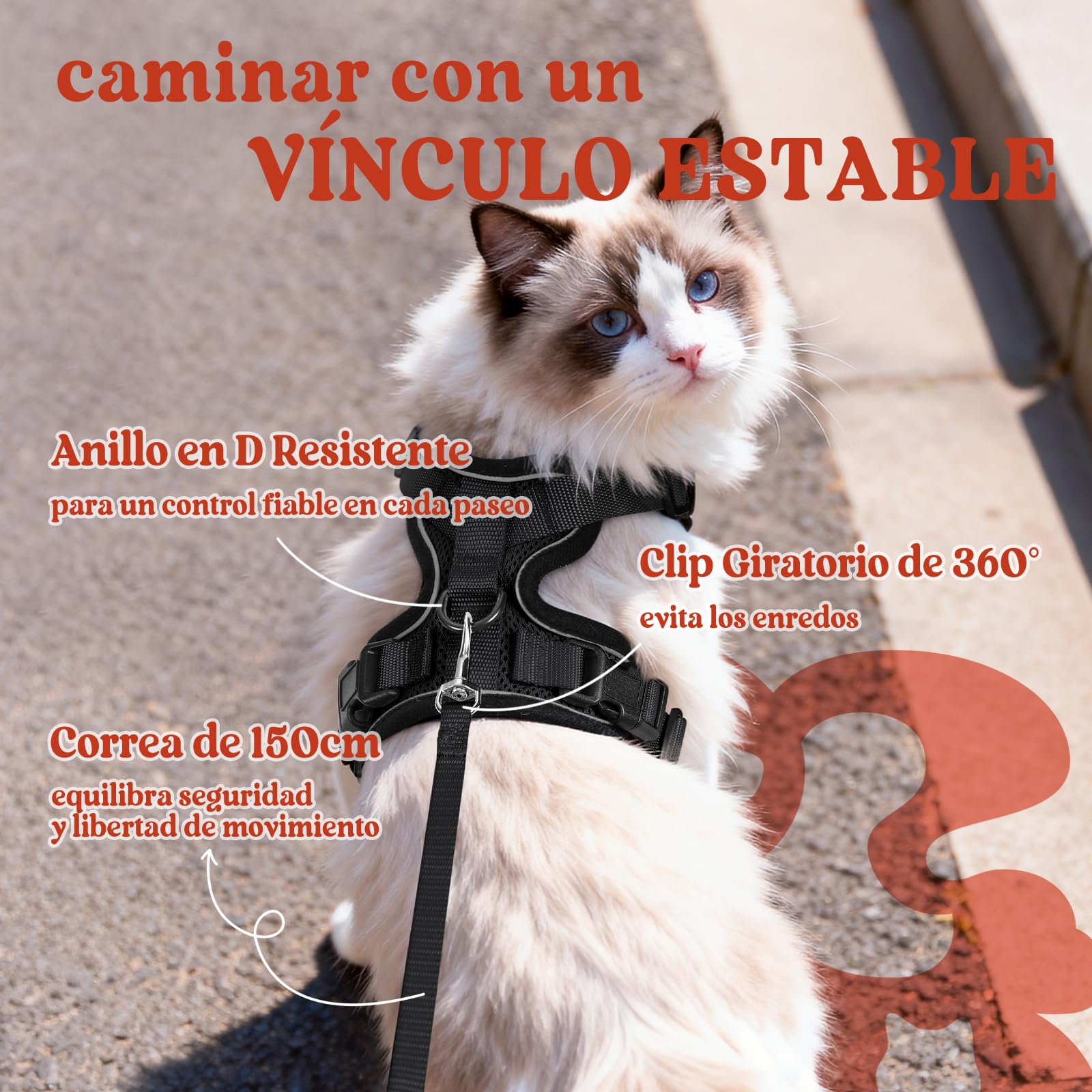 rabbitgoo Arnes para Gatos Antiescape con Correa 150cm, Arnes Gato Ajustable Reflectante, Chaleco de Tela de Malla Suave y Transpirable, Arnés Gato Pequeño para Caminar Entrenar, XS, Negro