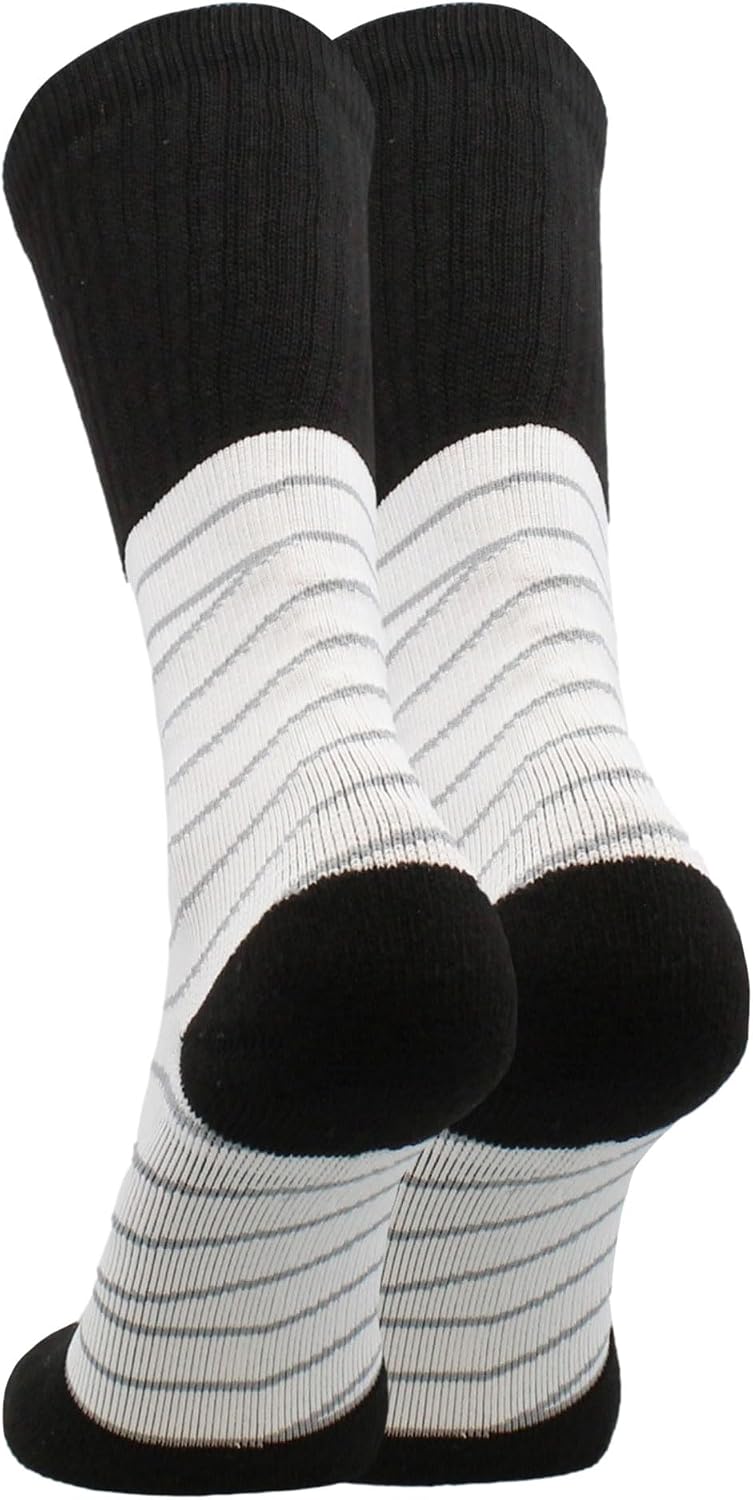 TCK Ankle Compression Support Crew Socks (Black/White, Large) - Black/White,Large
