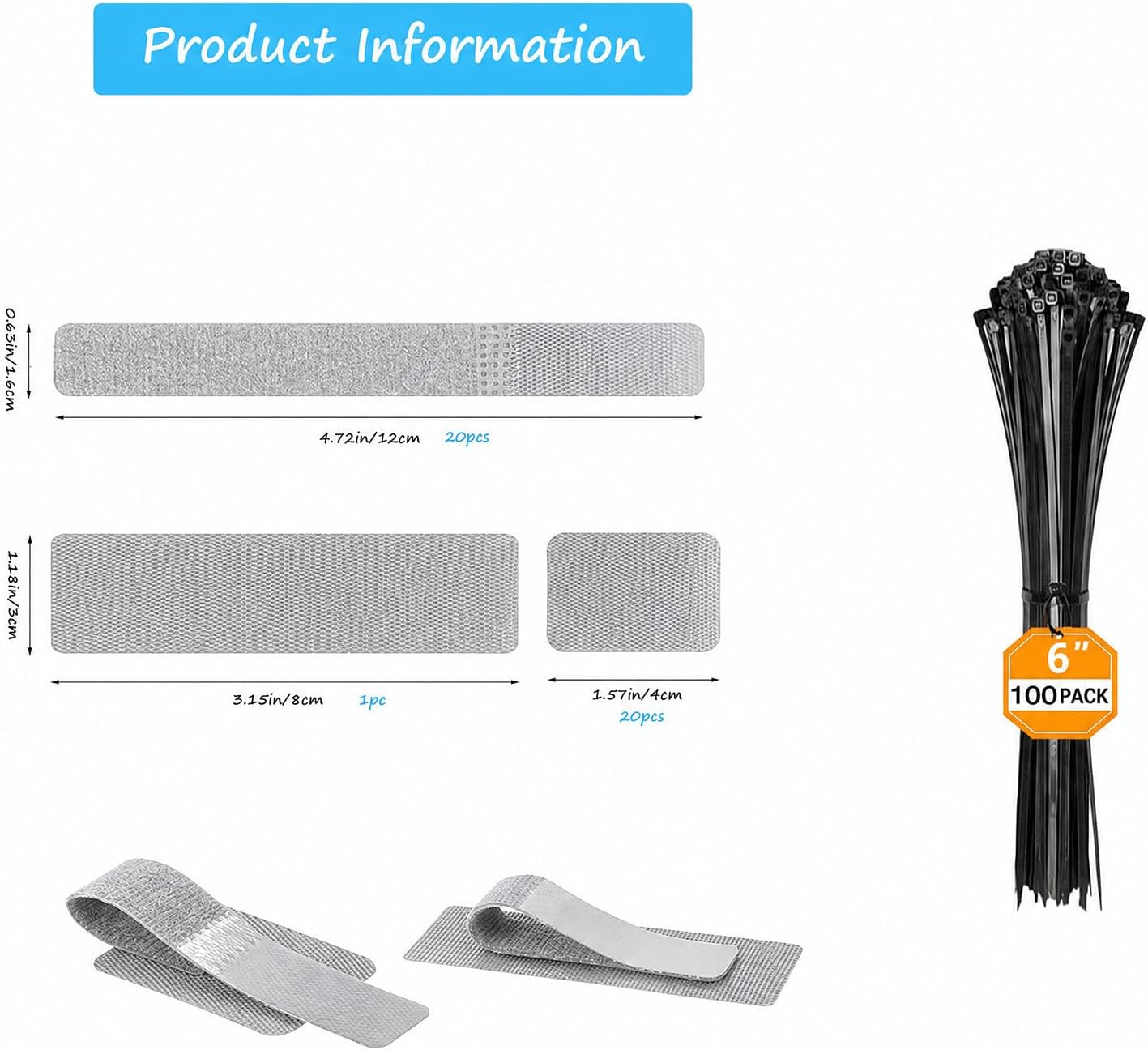 Under-Desk Cable Management Kit: 20 Adhesive & 100 Zip Ties (Grey) image 2
