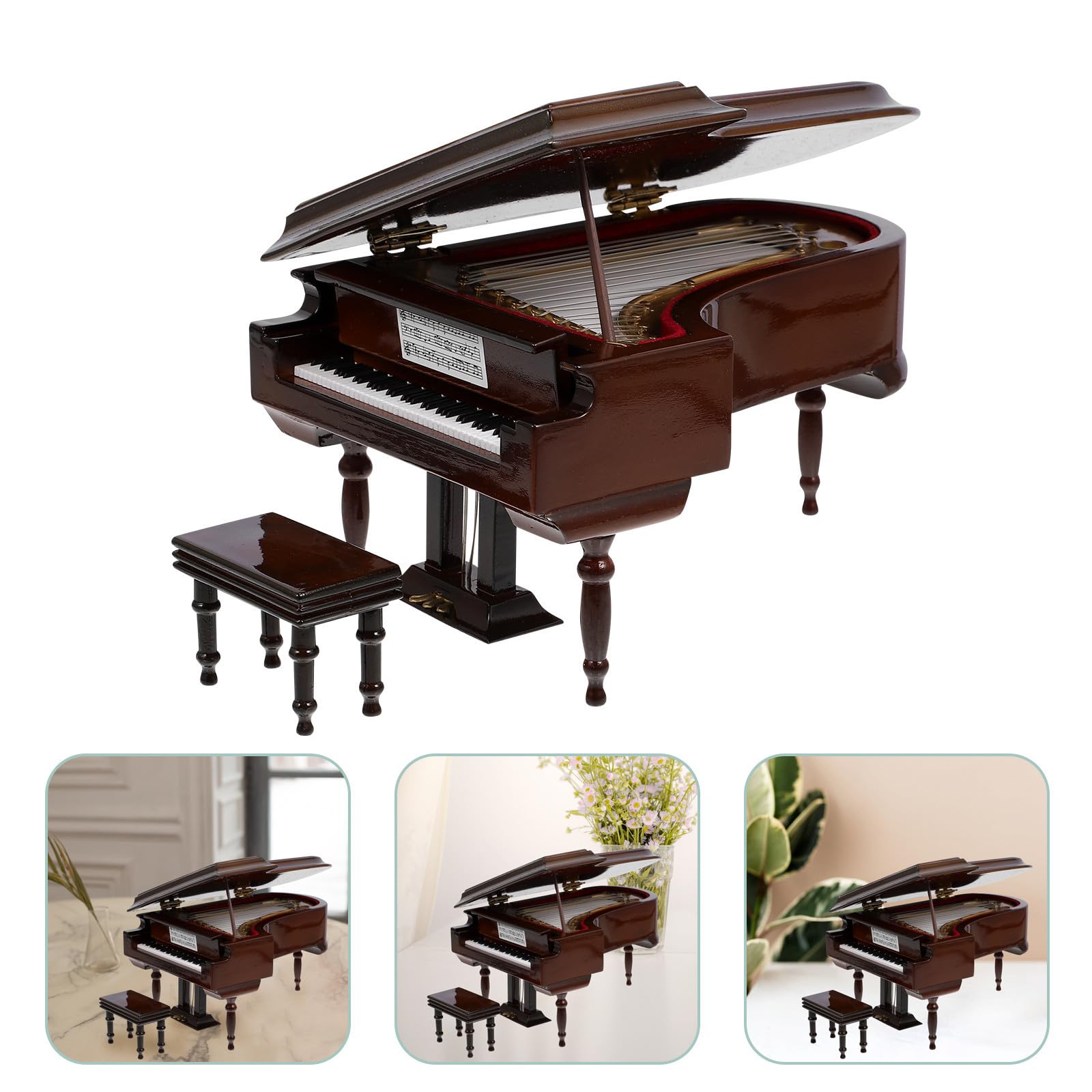 Alasum Caja de Música Portátil Forma de Piano Miniatura, Decoración de Escritorio en Madera y Metal, Diseño Sencillo y Funcional para Obsequio Especial
