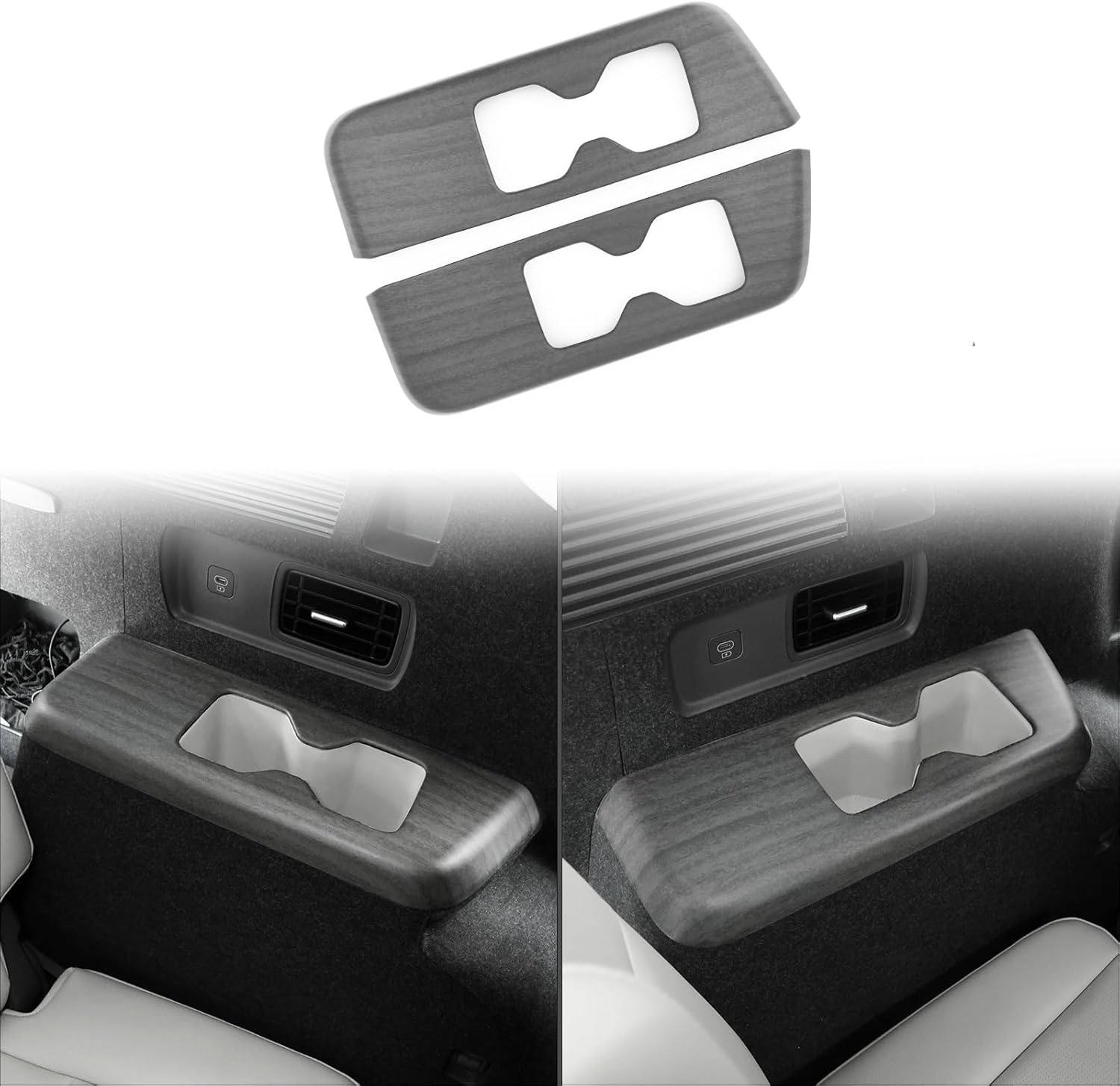 ABS Car Third Row Water Cup Holder Cover,Water Cup Holder Panel Cover Compatible with Hyundai Santa Fe 2024-2026 Accessories (Wood Grain Style)