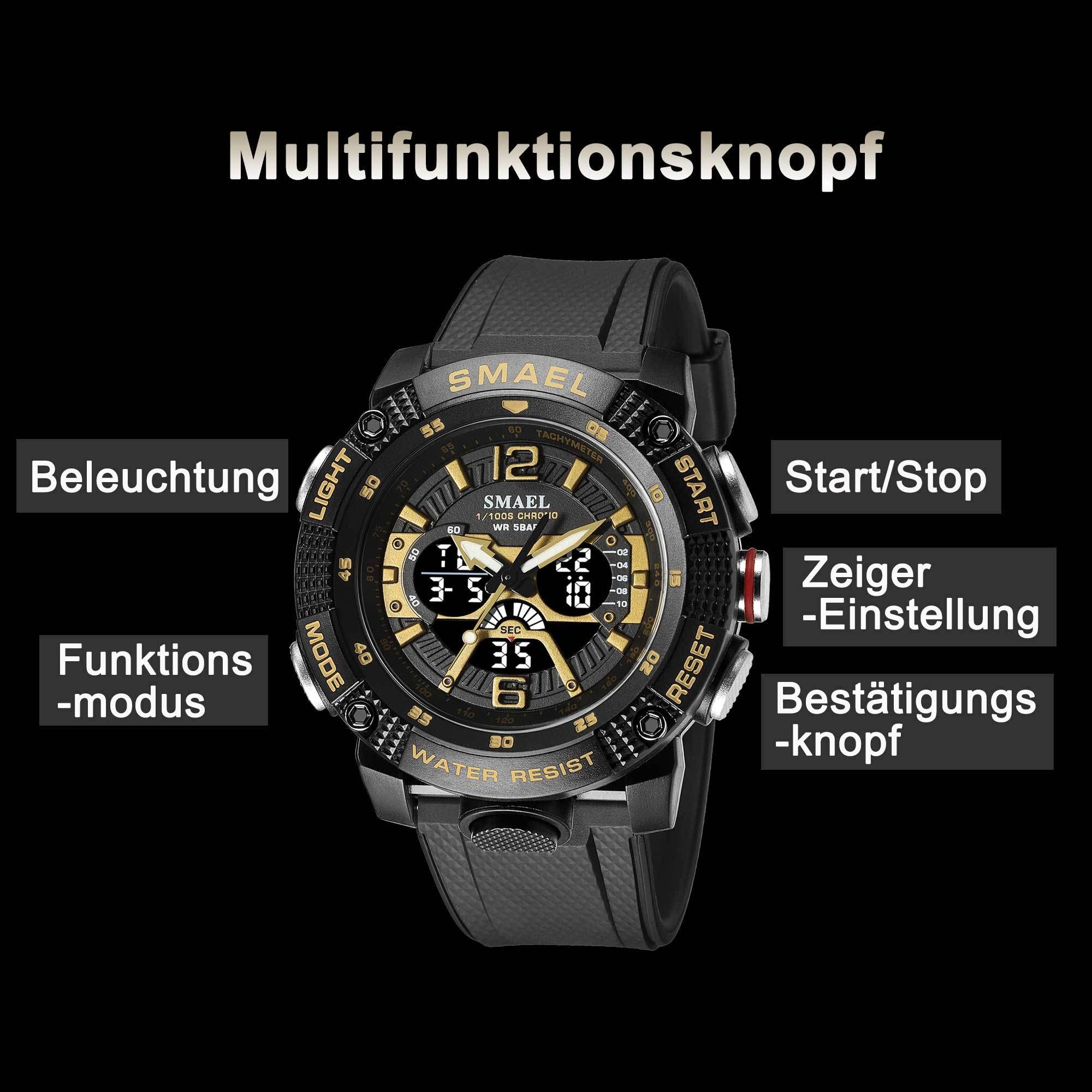 findtime Orologio da uomo sportivo militare, digitale, orologio da polso a LED, per attività all'aperto, impermeabile, 5 ATM, orologio tattico, sveglia, calendario, cronometro, data, analogico