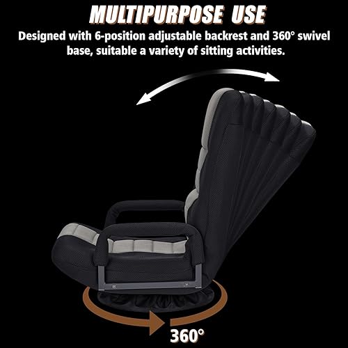Miniatura 5 de Silla giratoria para videojuegos Silla multiusos para juegos en el suelo para jugar videojuegos, ver TV, leer con reposabrazos, soporte lumbar y