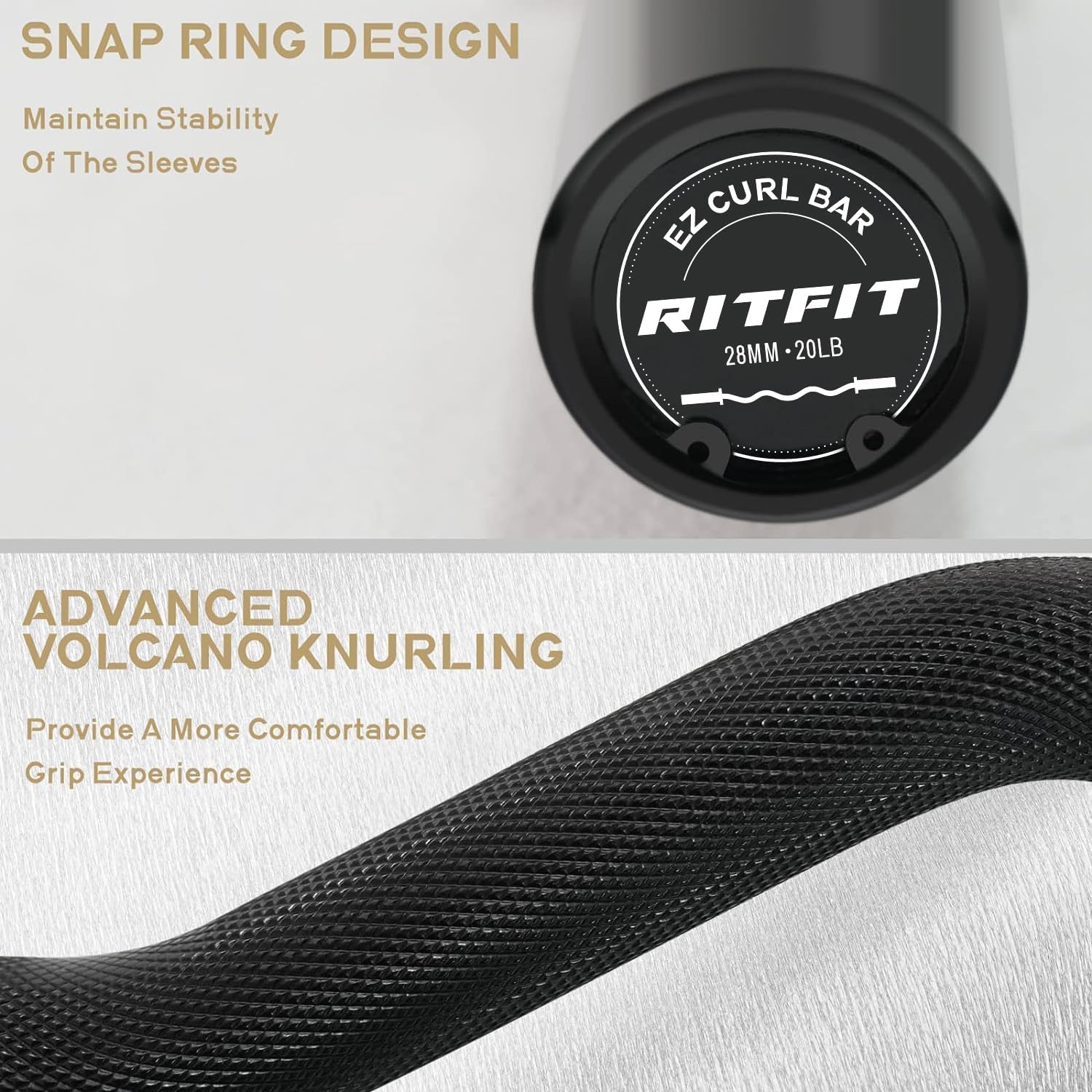 RitFit 2 Inch EZ Curl Bar with Weights, 350LBS Capacity Olympic Barbell for Bicep & Triceps, Home Gym Strength Training