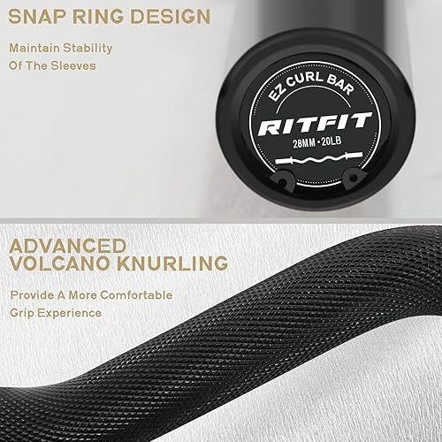 Miniatura 6 de RitFit Barra de rizo EZ de 2 pulgadas con pesas, barra olímpica de capacidad de 350 libras para bíceps y tríceps, entrenamiento de fuerza de