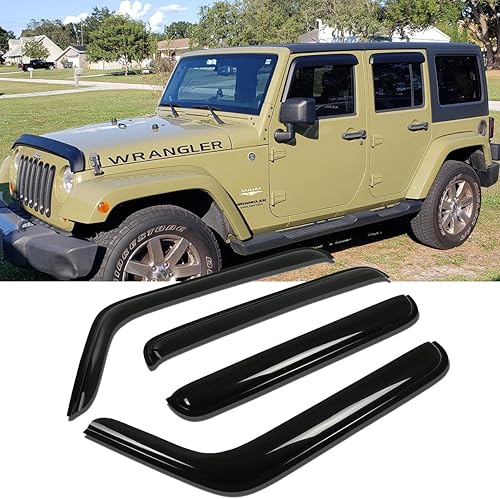 Miniatura 10 de 94650 Viseras laterales deflector de ventilación de viento, 4 protectores de lluvia de sol con cinta de aspecto agradable para Jeep Grand Cherokee