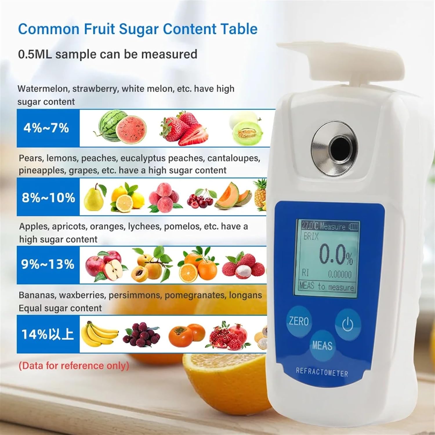Refractometer, Digital Refractometer 0-55% Brix Fruit Juice Beverage Sugar Content Meter Grape Juice Beverage Sugar Content Monitor Test,for Honey,ph Refractometer