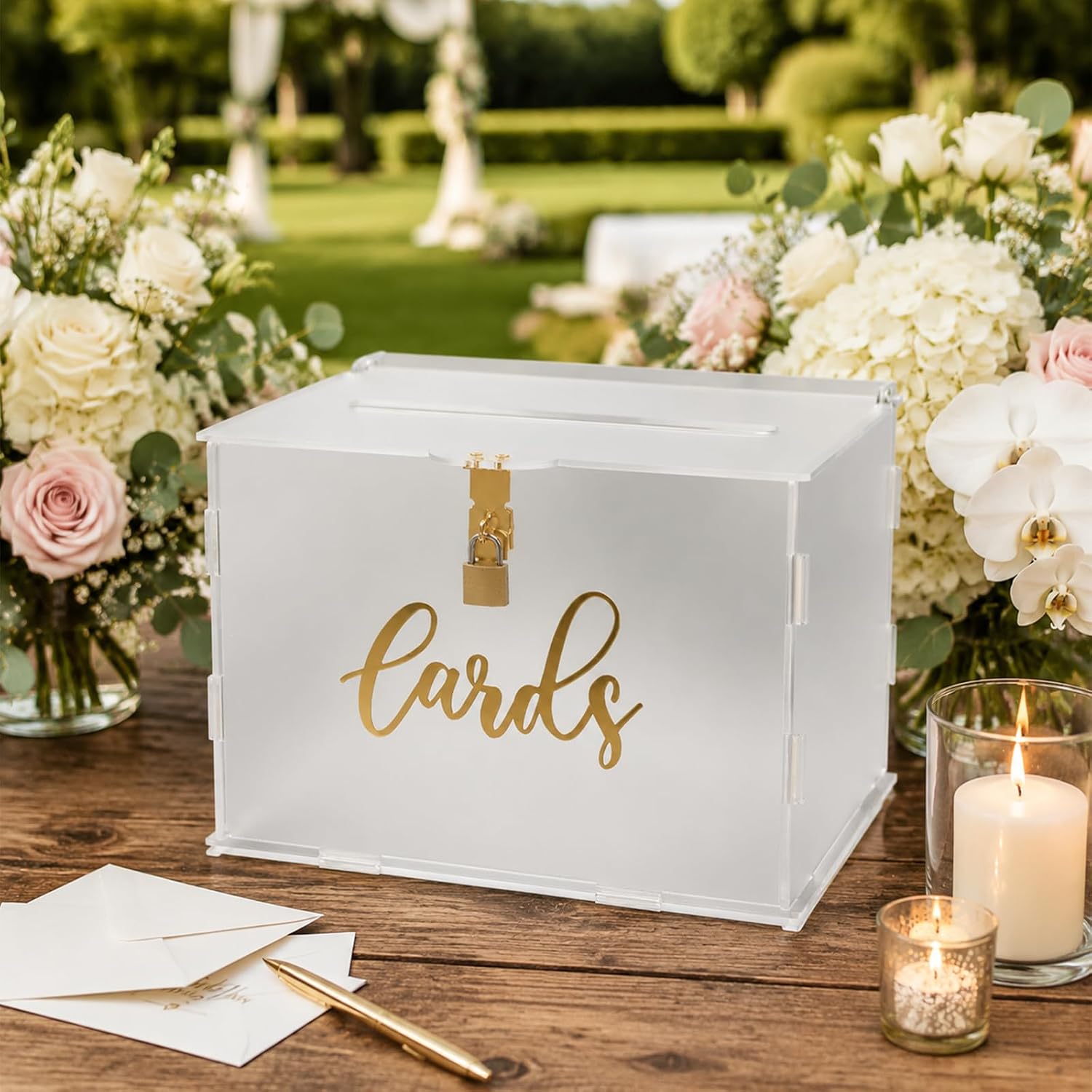 Frosted Acrylic Wedding Card Box with Lock and Slot, Money Envelope Gift Cards Boxes for Wedding Reception, Party, Graduation, Birthday, Baby Shower Decorations
