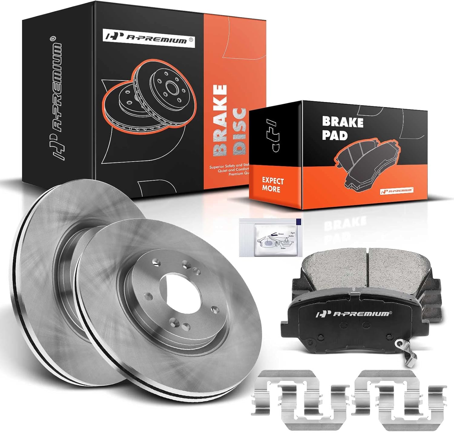A-Premium 11.82 inch (300mm) Front Vented Disc Brake Rotors + Ceramic Pads Kit Compatible with Hyundai and Kia Models - Santa Fe 2010-2012, Sorento 2011-2013, 6-PC Set