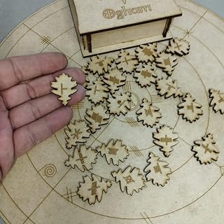 kit Jogo Ogham Folha de Carvalho com tabuleiro de 28,5 cm runas mdf Oráculo para leitura oghâmica janela de Fionn
