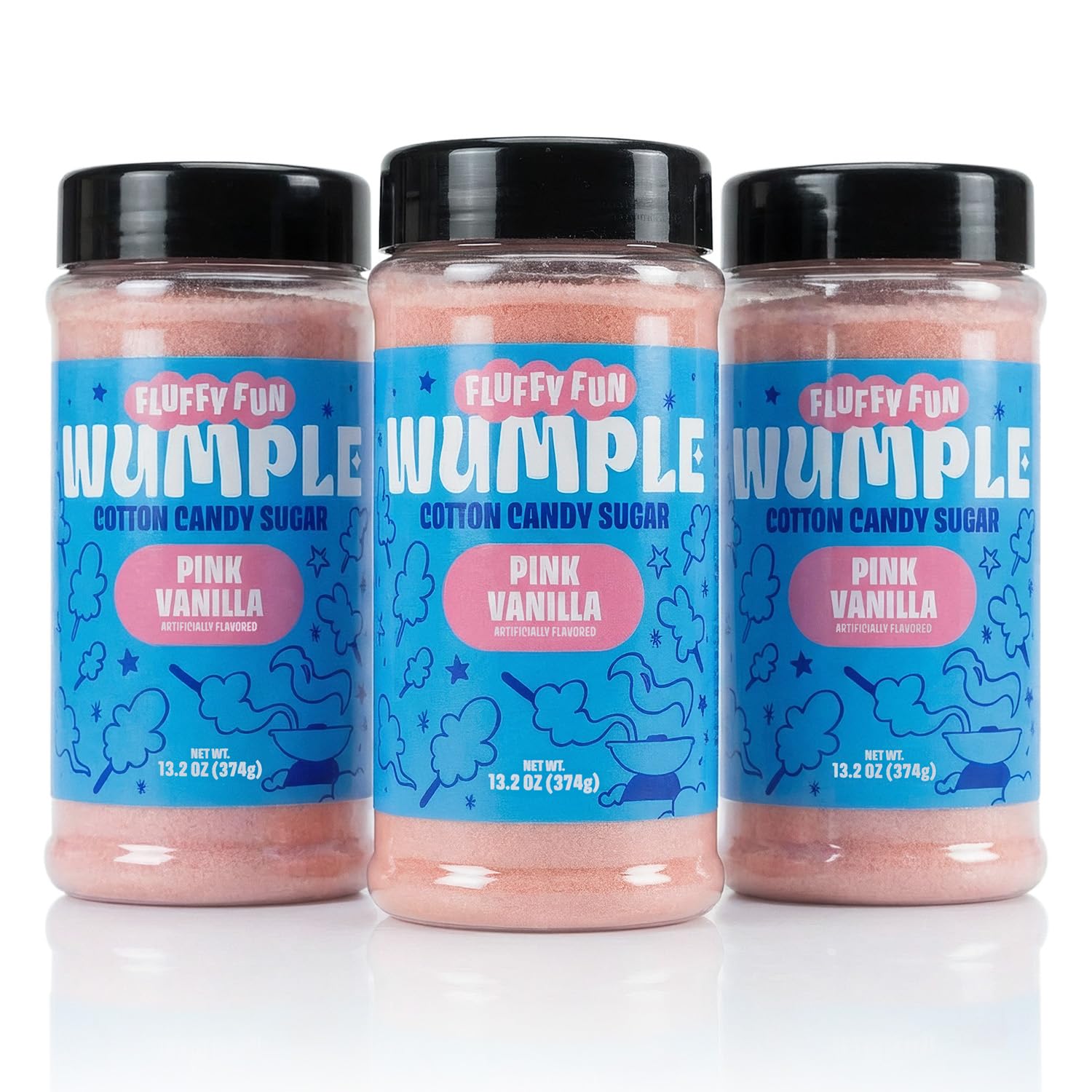 Wumple Pink Vanilla Cotton Candy Sugar – Flavored Floss Sugar for Cotton Candy Machines, Fluffy Ready-to-Use Mix– Perfect for Parties, Carnivals & Events - Pack of 3 (Pink Vanilla -13.2 oz)