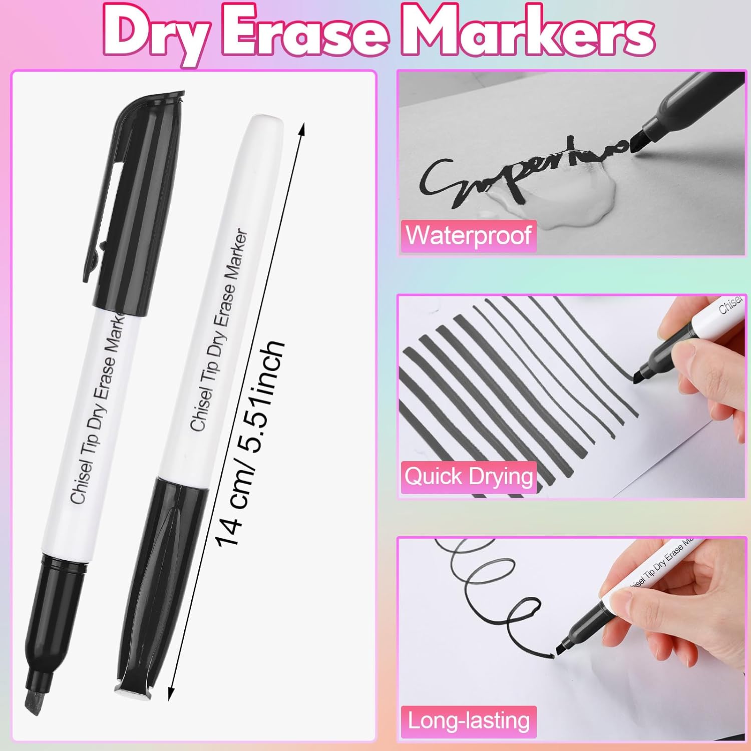 Sepamoon 240 Pack Dry Erase Markers Bulk Chisel Tip Whiteboard Markers Pens Low Odor for Office Home(Black)
