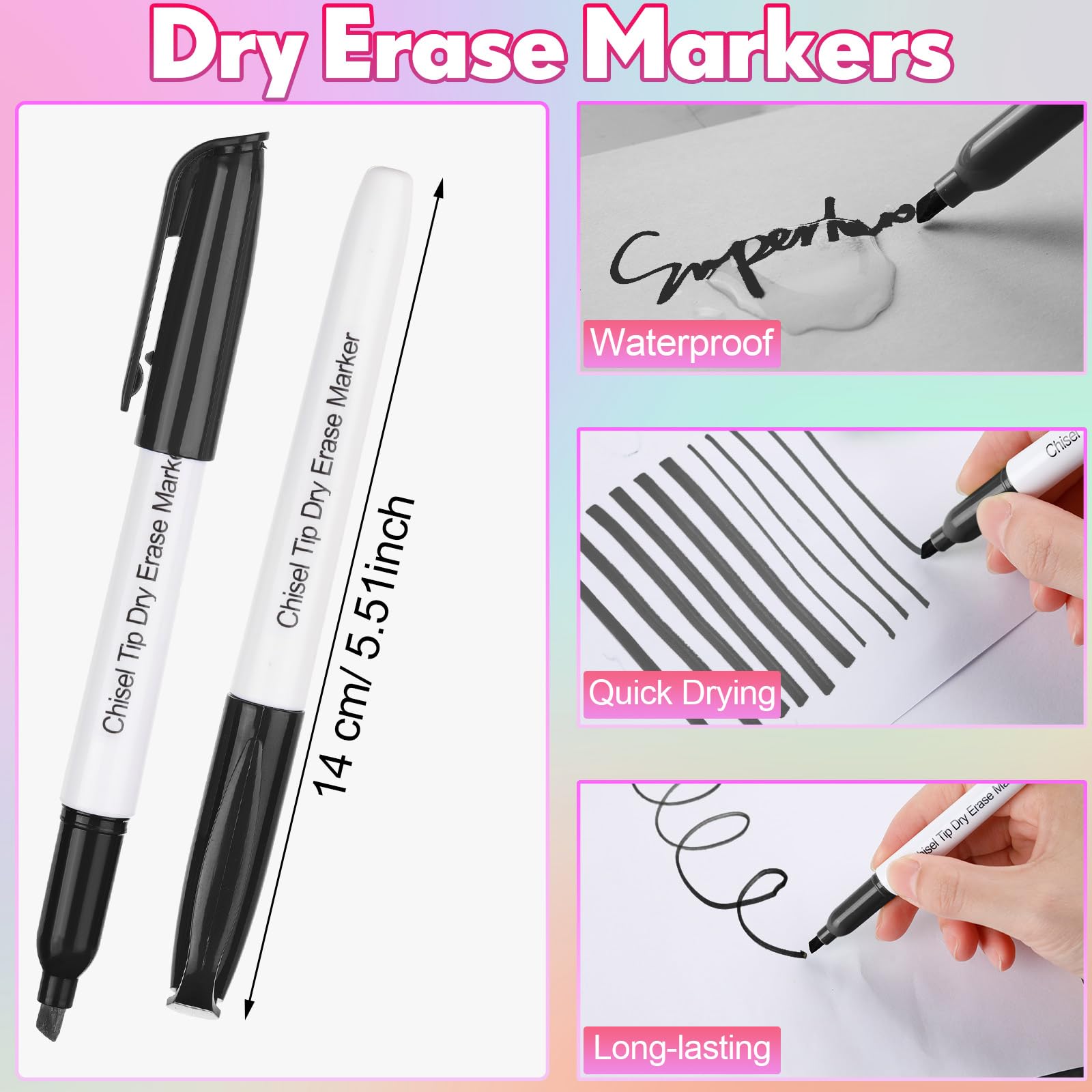 Sepamoon Whiteboard-Marker, trocken abwischbar, Keilspitze, geruchsarm, trocken abwischbar, Marker für Schule, Büro, Zuhause, 240 Stück