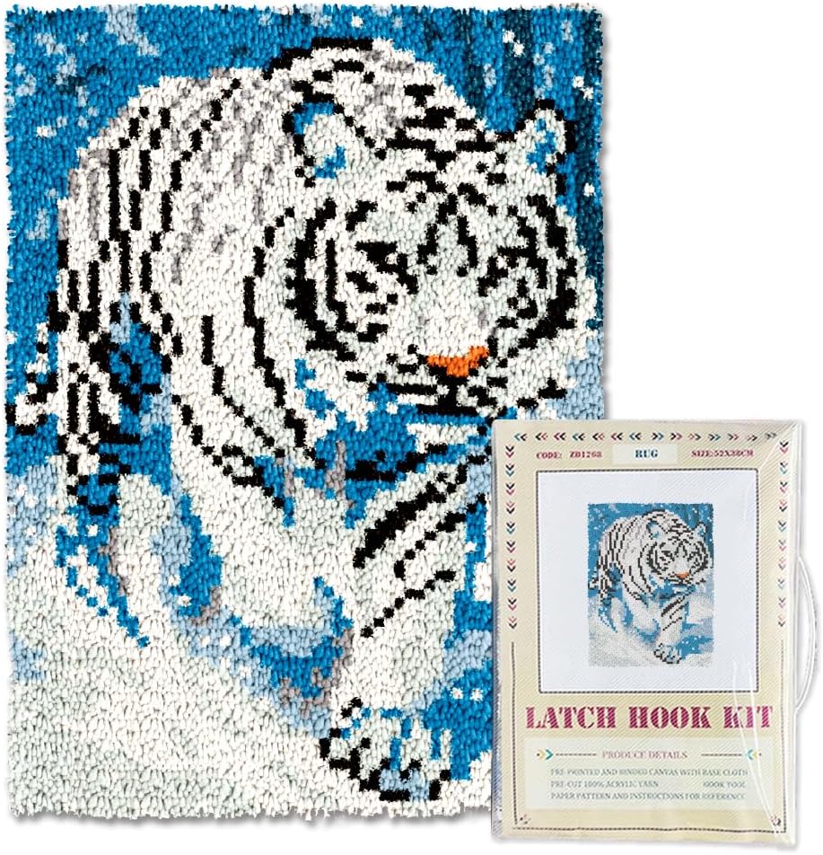ORIGACH Beach Sea Shells Starfish Latch Hook Rug Kits, Color Stamped Grid Cloth Handmade Rug, Pattern Printed Carpet Kit, DIY Crochet Rug for Adults Home Decoration Festival Gifts 52 x 38 cm