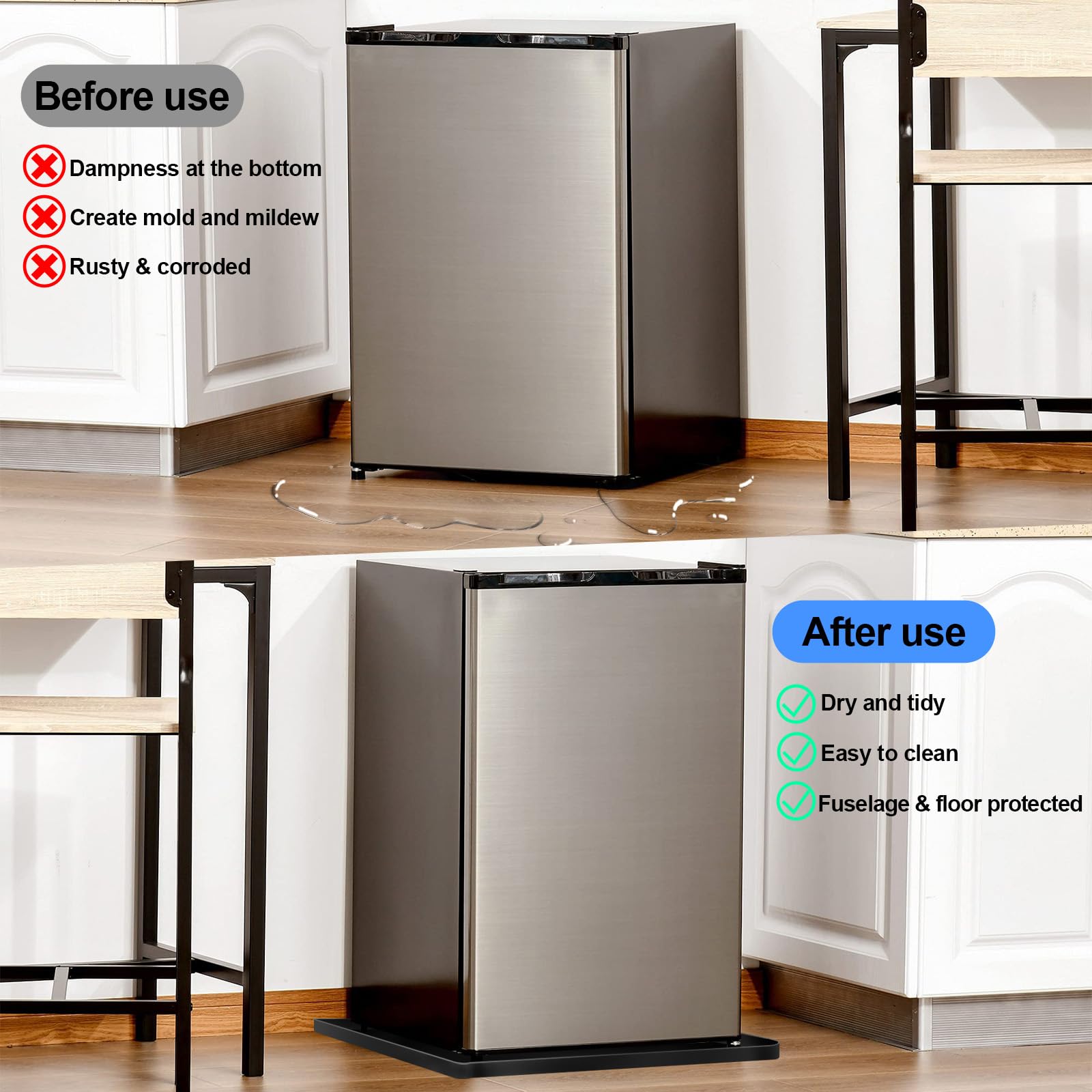 Befun Mini alfombrilla de silicona para refrigerador de 60 x 60 x 1,5 cm, protector de suelo antideslizante, bandeja de nevera a prueba de derrames para secadora, mini nevera, armario de vino