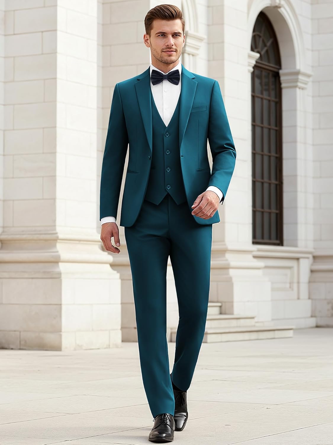 MAGE MALE Men's 3 Pieces Solid One Button Suit Elegant Slim Fit Single Breasted Party Tuxedo Blazer Vest Pants Set - Image 4