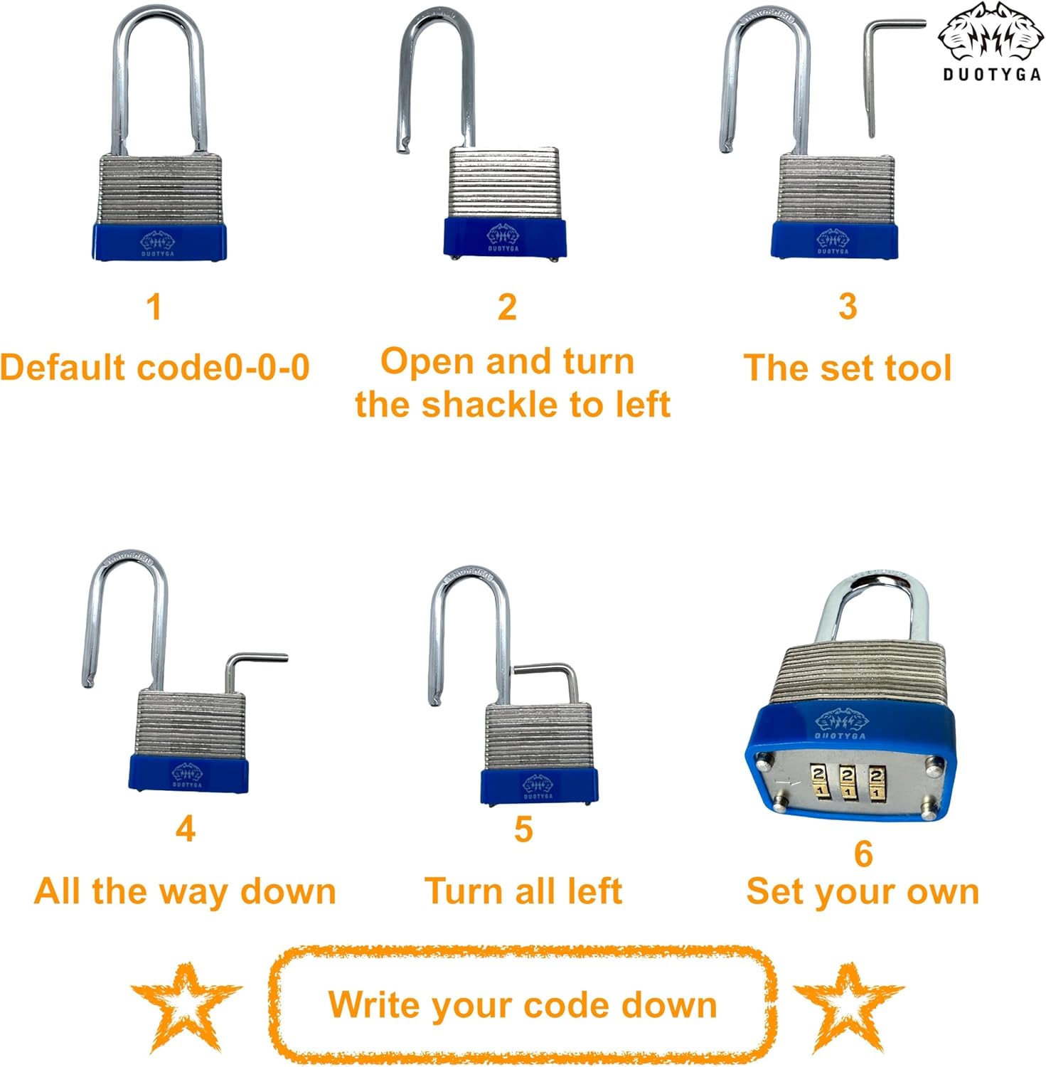 Laminated Combination Padlock, 3 Digit Combination Lock, 1-9/16”(40mm) Wide, Long Shackle Heavy Duty Padlocks for Gates, Toolbox, Case, Gym Locker, Sheds and Fences, Pack of 10