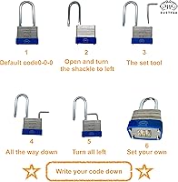 Vista 4 de Candado de combinación laminada, cerradura de combinación de 3 dígitos, 1-9/16 pulgadas de ancho, candados de grillete largo resistentes