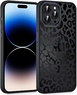 Coiwxmoi Magnetic Case for iPhone 14 Pro 6.1 inch, Aesthetic Leopard Data Pattern Case Compatible with MagSafe Case Cover Compatible with MagSafe Transparent Matte Girls Case Slim Silicone TPU PC Hard