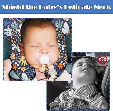 Baby Neck Pillows - Upgraded Toddler Travel Cushion for Toddler Head and Neck, Infant Neck Pillow for Car Plane Stroller Pushchair - Flower B