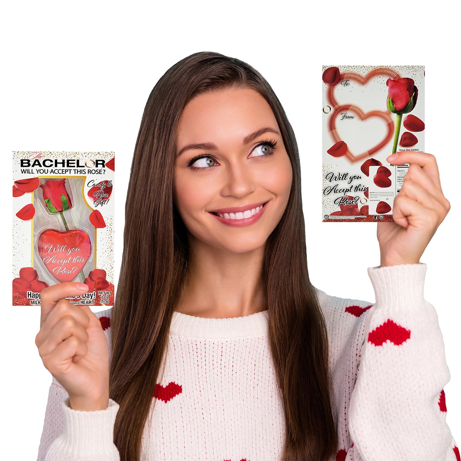 Valentine's Day Bachelor 8-Pack Heart-Shaped Chocolate and Rose Duo, Will You Accept This Rose