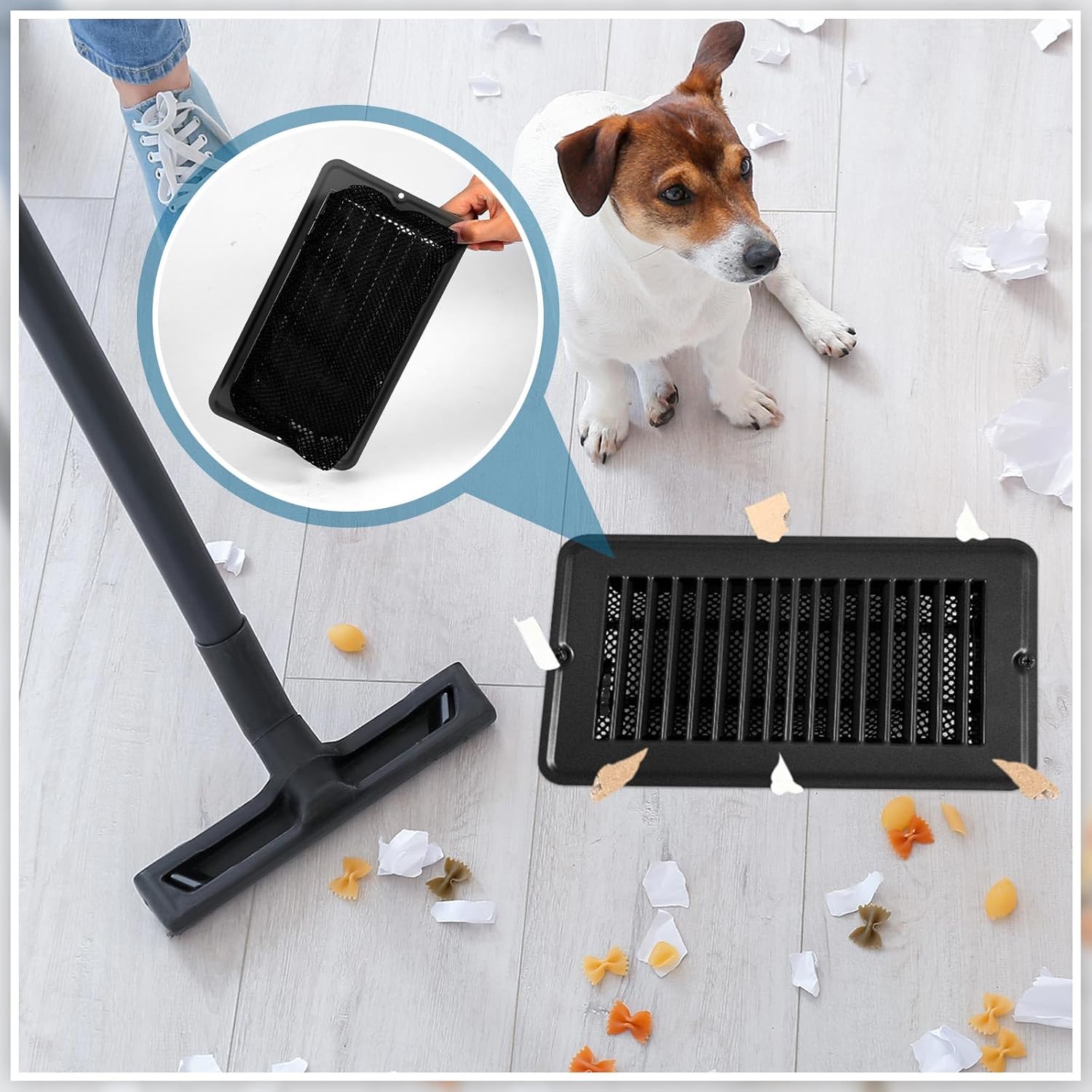 Therwen 20 Pcs 4" x 8" Floor Vents Register with Mesh Cover Trap Set Heavy Duty Vent Covers with Damper and Floor Register Screen Mesh Filters for Rv Mobile Replace(Frost Black, Black)