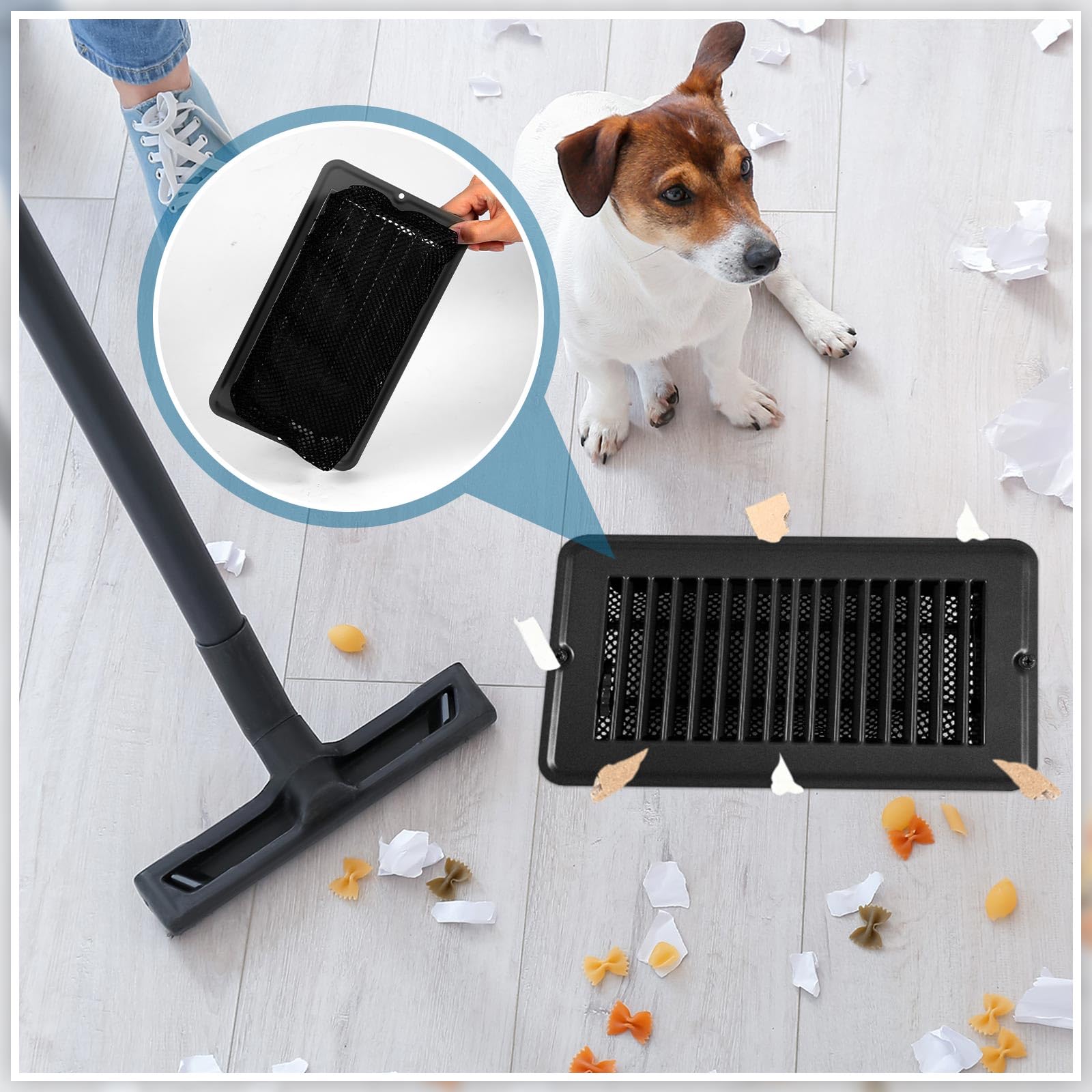 Therwen Wohnmobil-Bodenlüftungsgitter mit Netzabdeckung, 10,2 x 20,3 cm, robuste Lüftungsabdeckungen mit Dämpfer und Bodenregister, Netzfilter für mobile Lüftungsabdeckung, Ersatz (Frostschwarz,