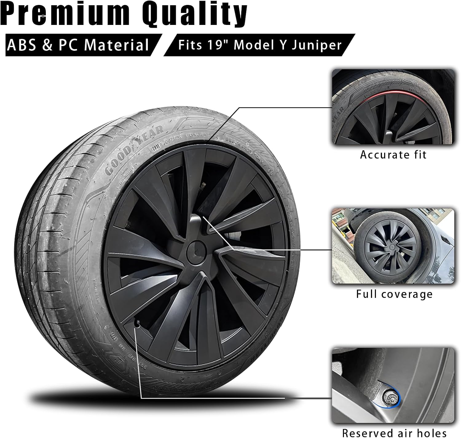 4Pcs Hubcaps for Tesla Model Y Juniper 2025-2026 Accessories - 19 Inch Wheel Covers Compatible with Tesla Model Y Juniper Exterior Accessories - Snap-On Installation (Turbine Shape-Matte Black)