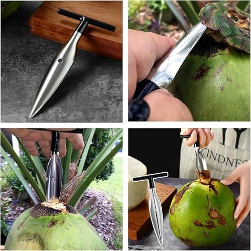 Miniatura 2 de Juego de herramientas de abridor de coco de alta calidad, cuchillo raspador de coco y removedor de carne de coco de acero inoxidable con mango de