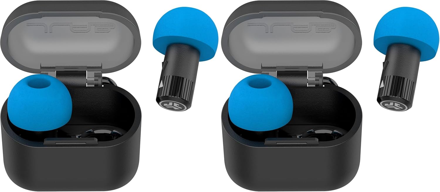 JLab JBuds Protect Reusable Earplugs, Comfortable in-Ear Hearing Protection with Two Noise Reduction Levels, Small Carrying Case with Keychain Loop, 5 tip Sets (Pack of 2)