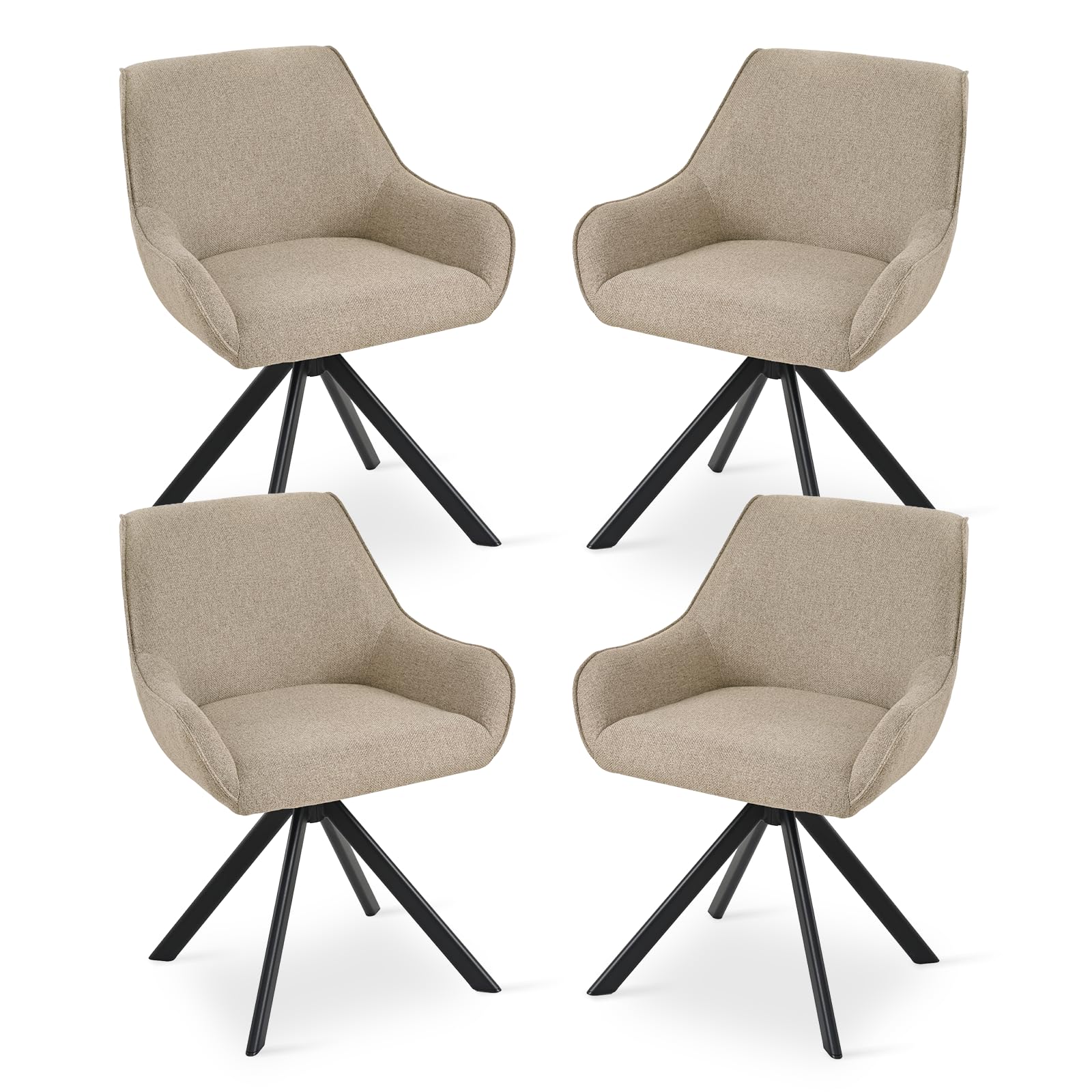 Goeurvant Swivel Dining Chairs Set of 4 with Armrests, 360° Swivel Upholstered Chairs, Kitchen Chair with Metal Frame and Backrest for Dining Room,Living Room,Office, Gray/Brown