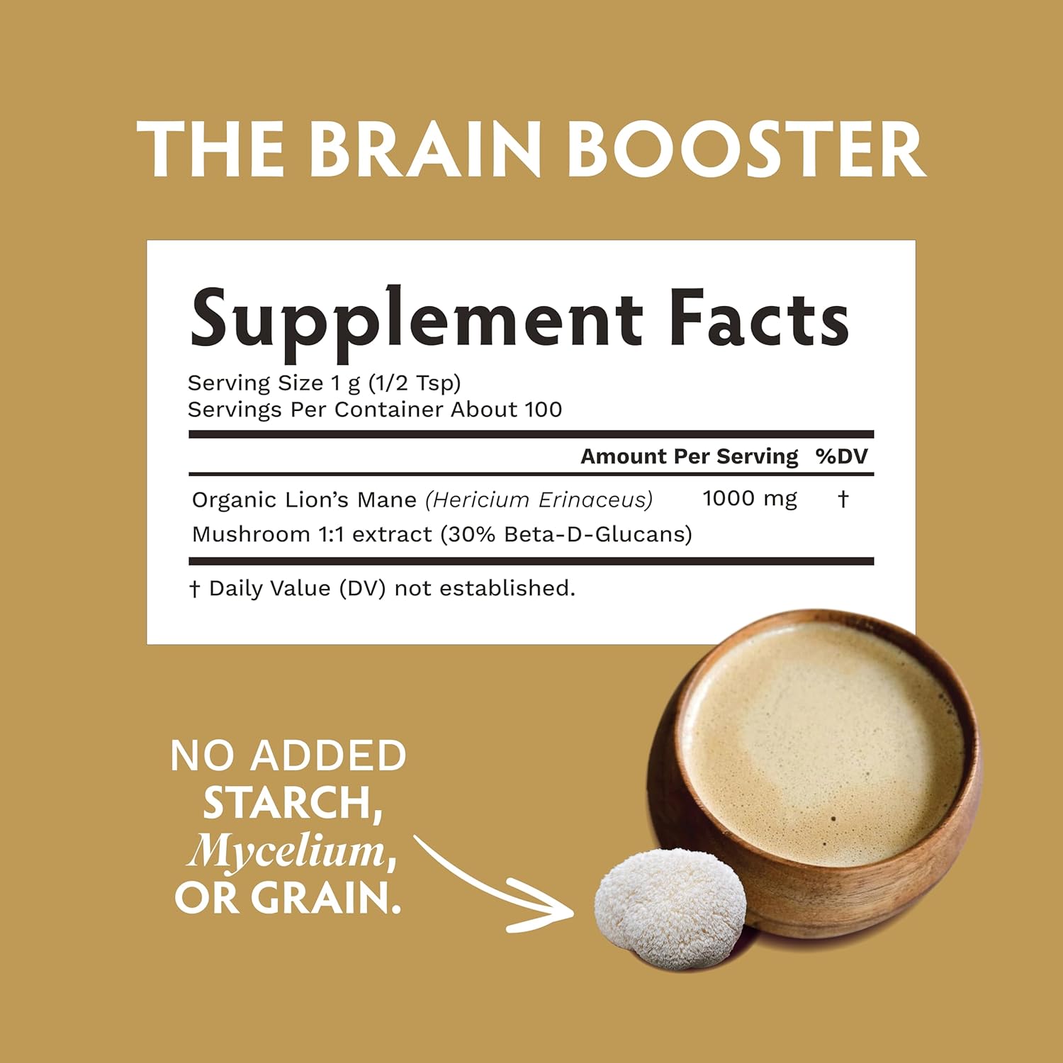 TRIBE ORGANICS Lion’s Mane Powder - Organic Mushroom Extract Powder - Immune System Booster & Brain Nootropic for Focus and Memory - Natural Energy and Immunity - 100g Pouch - 100 Servings