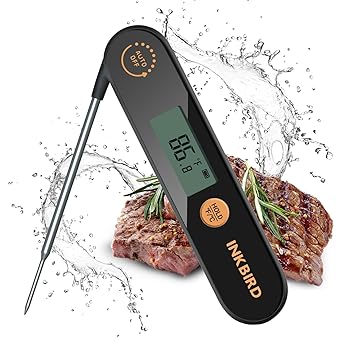 INKBIRD Food Thermometer IHT-1X Digital Instant Read Meat Thermometer with LCD Screen Foldable Probe Fast Read Rechargeable IPx5 Waterproof for Cooking BBQ